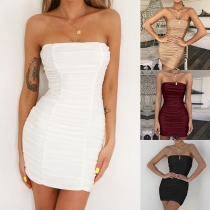 Sexy Strapless Solid Color Tight Dress