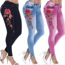 Fashion High Waist Slim Fit Embroidered Jeans     