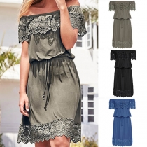 Sexy Off-the-shoulder Tie-front Lace Spliced Dress