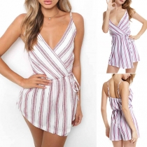 Sexy Backless V-neck Striped Sling Romper