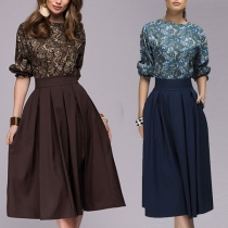 Fashion Half Sleeve Round Neck Printed Top + High Waist Skirt Two-piece Set 