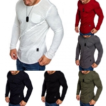 Fashion Solid Color Long Sleeve Round Neck Men's T-shirt 