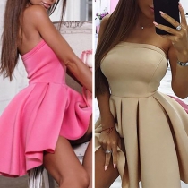 Sexy Strapless High Waist Solid Color Dress