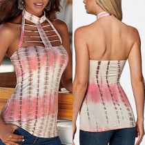 Sexy Backless Hollow Out Printed Halter Top 