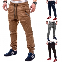 Fashion Solid Color Elastic Waist Side Zippers Slim Fit Man's Pants