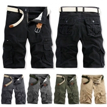 Fashion Solid Color Multi Pockets Zipper Man's Shorts