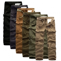 Fashion Solid Color Multi Pockets Slim Fit Man's Pants