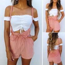 Sexy High Waist Sling Solid Color Drawstring Over-hip Shorts