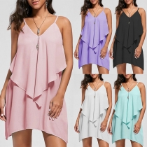 Sexy Backless V-neck Solid Color Loose Sling Chiffon Dress