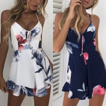 Sexy Backless V-neck Printed Sling Romper 