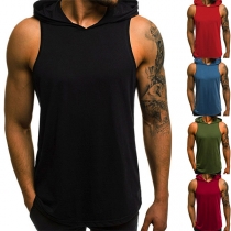Fashion Solid Color Sleeveless Hooded Men's T-shirt