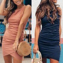 Fashion Solid Color Sleeveless Round Neck Slim Fit Dress