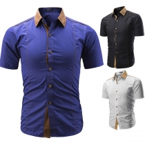 Fashion Contrast Color Short Sleeve POLO Collar Men's Shirt