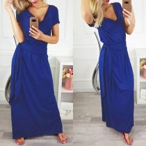 Elegant Solid Color Short Sleeve Party Dress