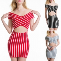 Sexy Cutout Off-the-shoulder Stripe Slim-fit Dress