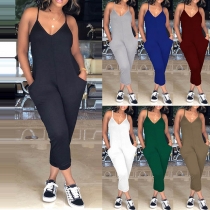 Fashion Cami Neck Sleeveless Solid Color Slim Fit Jumpsuit