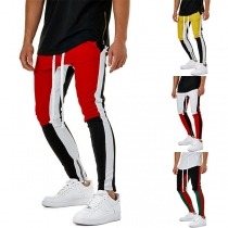 Fashion Contrast Color Elastic Waist Slim Fit Sports Man's Pants