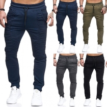 Fashion Solid Color Elastic Drawstring Waist Men's Sports Pants