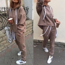 Fashion Solid Color Long Sleeve Hoodie + Pants Two-piece Set 