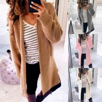 Fashion Solid Color Long Sleeve Knit Cardigan 