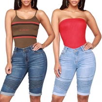 Fashion High Waist Slim Fit Knee-length Denim Shorts 