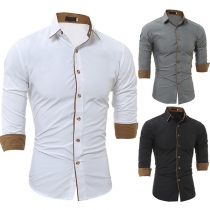 Fashion Contrast Color Long Sleeve Slim Fit Men's Shirt