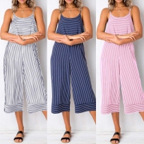 Sexy Backless High Waist Striped Sling Jumpsuit