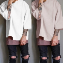 Fashion Solid Color Half Sleeve Round Neck Men's Loose Sweatshirt