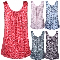 Fashion Sleeveless Lace Spliced Round Neck Leopard Print Top