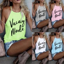 Sexy Backless Letters Printed Cami Top 