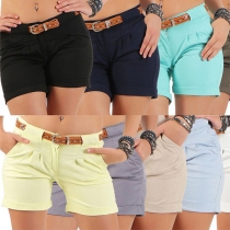 Fashion Solid Color Middle Waist Slim Fit Shorts