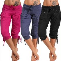 Fashion Solid Color Low-waist Casual Capri Pants