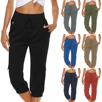 Fashion Solid Color Low-waist Side-button Harlan Pants