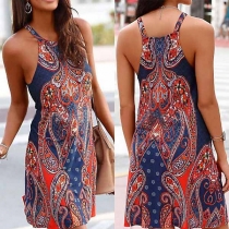 Bohemian Style Sleeveless Sling Printed Dress 