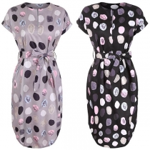 Fashion Short Sleeve Round Neck Dots Printed Dress