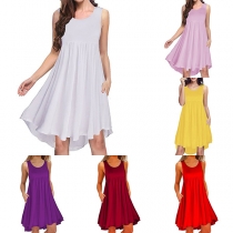 Fashion Solid Color Sleeveless Round Neck Loose Dress