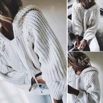 Fashion Solid Color Long Sleeve Hooded Sweater