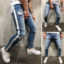 Fashion Coontrast Color Ripped Slim Fit Men's Jeans