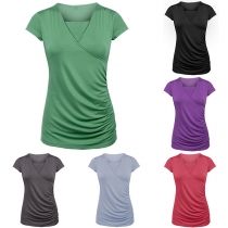 Fashion Solid Color Short Sleeve V-neck Breastfeeding T-shirt