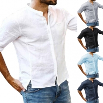 Fashion Solid Color Short Sleeve Single-breasted Slim Fit Man's Shirt