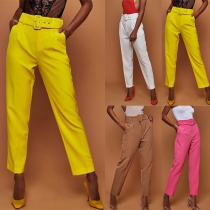 Fashion Solid Color High Waist Pants with Waistband
