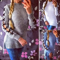 Fashion Solid Color Lace-up Long Sleeve High-low Hem Sweater