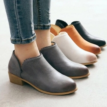 Fashion Solid Color Square Heel Round Toe Ankle Boots