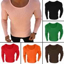 Fashion Solid Color Long Sleeve Round Neck Men's Knit Top