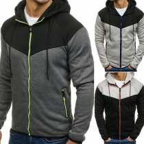 Fashion Contrast Color Long Sleeve Hooded Men's Sweatshirt Coat