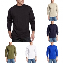 Simple Style Long Sleeve Round Neck Men's T-shirt