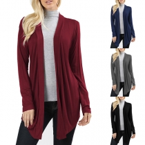 Fashion Solid Color Long Sleeve Irregular Hem Cardigan 