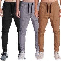 Fashion Solid Color Drawstring Elastic Waist Men's Casual Pants 