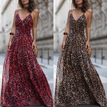 Sexy Backless V-neck Leopard Print Sling Dress