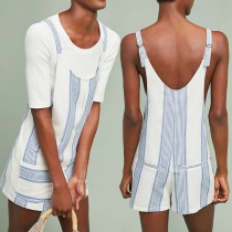 Fashion High Waist Slim Fit Striped Sling Romper Overalls